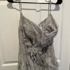 Geisha Designs Anthropologie Grey tulle ruffled dress